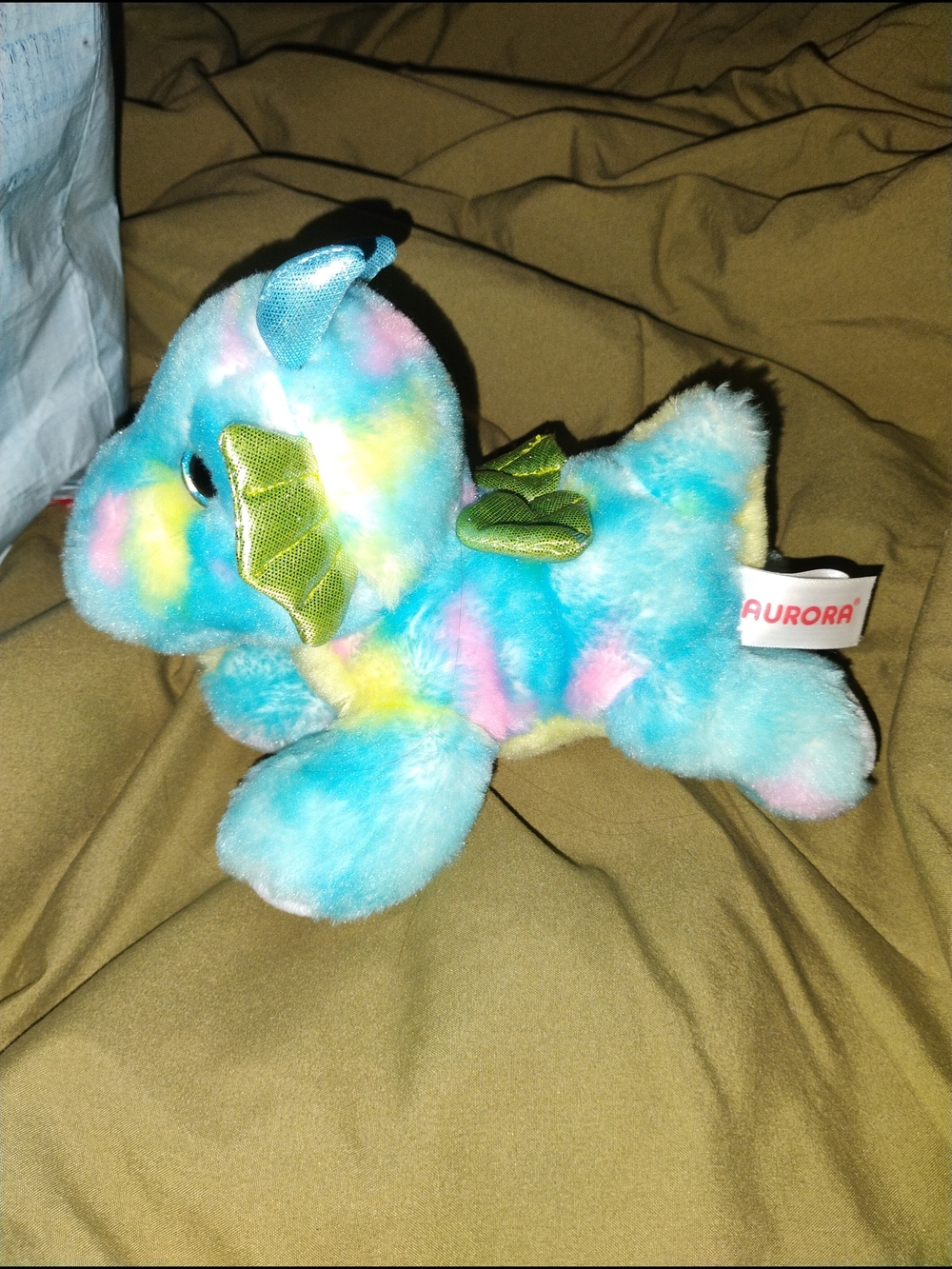 2021 Plush Rainbow Blue Dragon Stuffed Animal with Green Wings - Picture 4 of 5